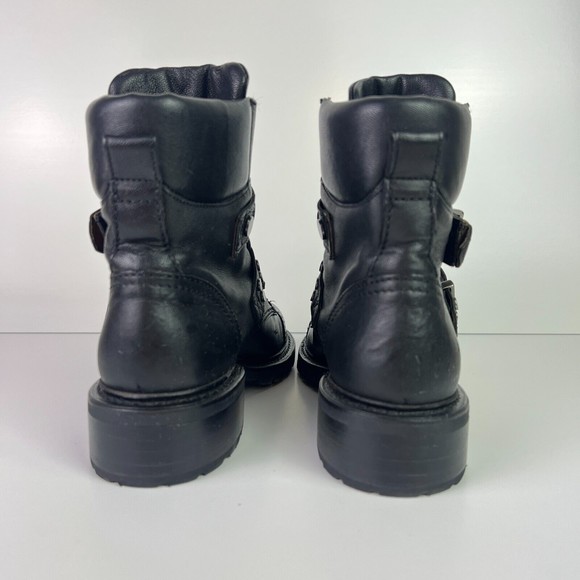 Frye Women's Samantha Stud Belted Hiker Combat Ankle Boots Black Size 7 - Picture 4 of 10